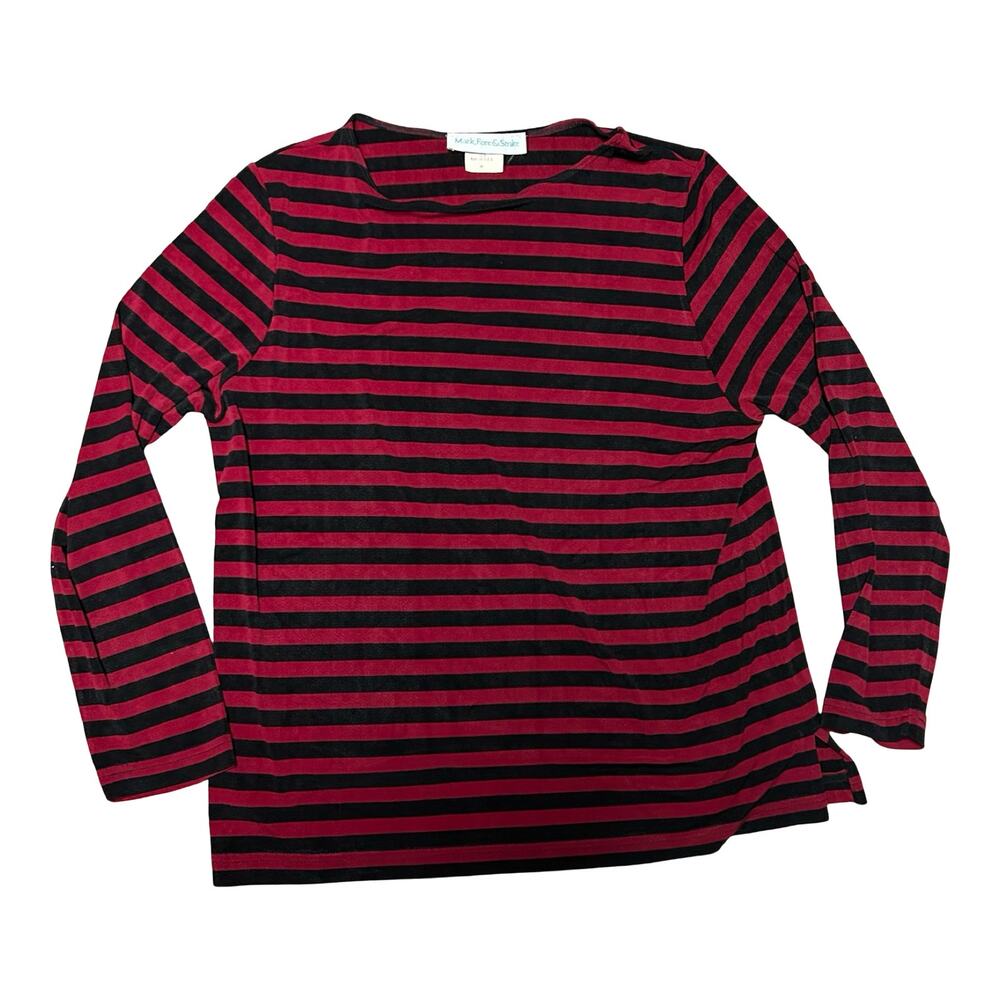 Vintage Striped Crewneck Top Womens Medium Red Black USA Made Indie Goth Punk